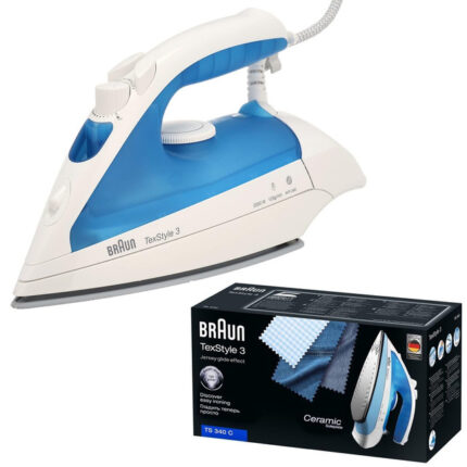 Braun TexStyle 3 Steam Iron, 2000 Watt, Ceramic, TS340 C - White Blue